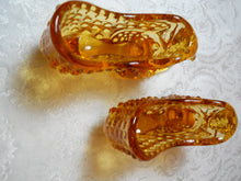 Vintage Fenton Hobnail Amber Glass Shoes with Cat Set of 2