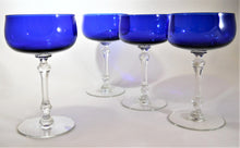 Cobalt Champagne/ Tall Sherbet Glass with Clear Faceted Stem Collection of Four