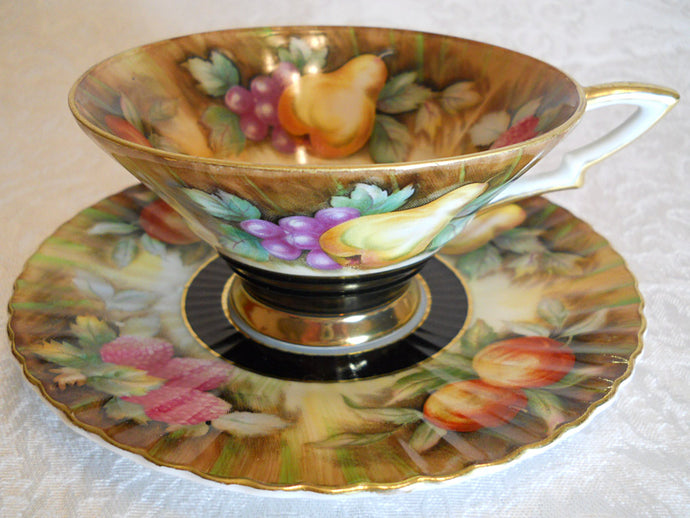 Lefton Hand Painted Fruit and Earth Tones Teacup and Saucer Set c.1950's