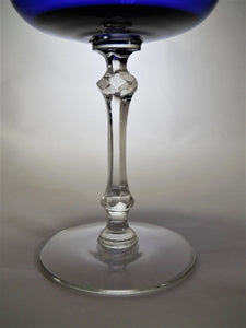 Cobalt Champagne/Tall Sherbet Blown Glass with Clear Faceted Stem Collection of Four
