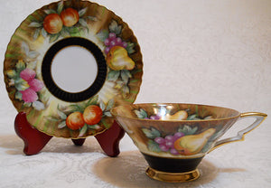 Lefton Hand Painted Fruit and Earth Tones Teacup and Saucer Set c.1950's
