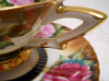 Lefton Hand Painted Pink, Red Floral & Earth Tones Teacup and Saucer Set c.1950's