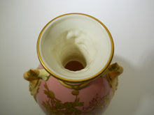 Royal Worcester England Two Handled Pink and Gold Porcelain Vase. c. 1892