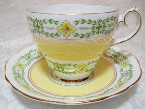 Gladstone Bone China Yellow and Floral Teacup/Saucer/Plate Set. #5826 England