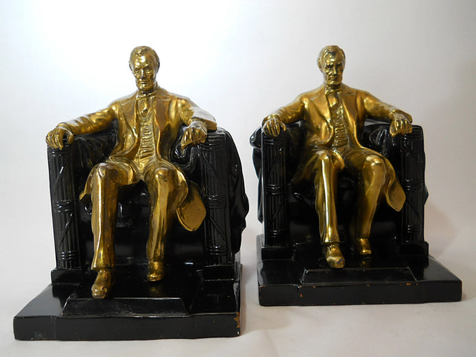 Abraham Lincoln Brass Plated Reproduction of Lincoln Memorial Statue Bookend Set of Two.