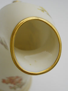 Royal Worcester England Blush Ivory Porcelain Floral and Gold Gilt Tusk/ Horn Handle Jug, c.1888
