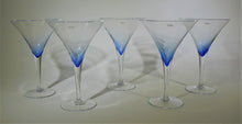 Krosno for Crate and Barrel Rhapsody Blue Martini Glass Collection of Five. Poland. 