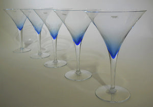 Krosno for Crate and Barrel Rhapsody Blue Martini Glass Collection of Five. Poland. 