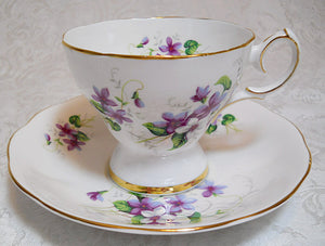 Schmid/Queen Anne Bone China Musical "Happy Birthday" Floral Teacup/Saucer Set. England