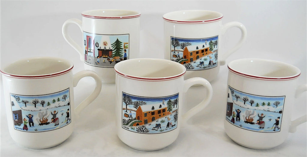 Villeroy and Boch Naif Christmas 5-Piece Mug Collection. Made In Germany.