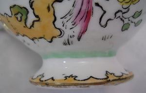 Atlas China Grimwade c.1900's Stoke On Trent Hand Painted Multi-colored Birds and Flowers Mix-and-Match Teacup and Saucer Set