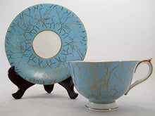 Aynsley England Turquoise and Gold with Floral and Bird Interior Design #2971 Bone China Teacup and Saucer Set