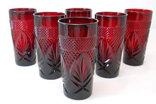 Cristal D'Arques-Durand Antique Ruby Tumbler Glass Collection of Six. Made in France.