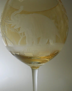 Royal Danube Crystal Animal Kingdom Luster Topaz Balloon Wine Goblet Set of Four