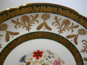 Royal Grafton Dark Green and Gold Filigree Floral Landscape Bone China Teacup and Saucer Set.