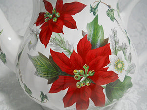 Arthur Wood and Son, England, Holiday Red and White "Poinsettia" Earthenware 32 oz. Teapot