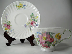 Royal Doulton England Arcadia Floral Bone China Tea Cup and Saucer Pair 1938-1959