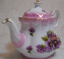 Nantucket Pink Blush and Purple/White Pansies Porcelain Teapot