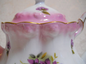 Nantucket Pink Blush and Purple/White Pansies Porcelain Teapot