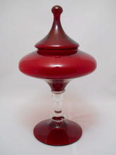 Ruby Red Clear Stem Apothecary Art Glass Candy Jar