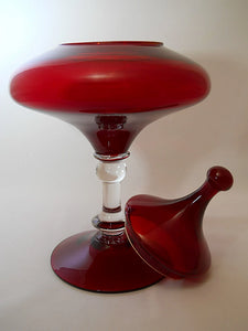 Ruby Red Clear Stem Apothecary Art Glass Candy Jar