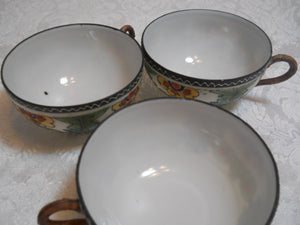 AA Vantine and Co. Seto Porcelain Moriage Art Deco 8-piece Antique Teacup/Saucer Set. c.1917