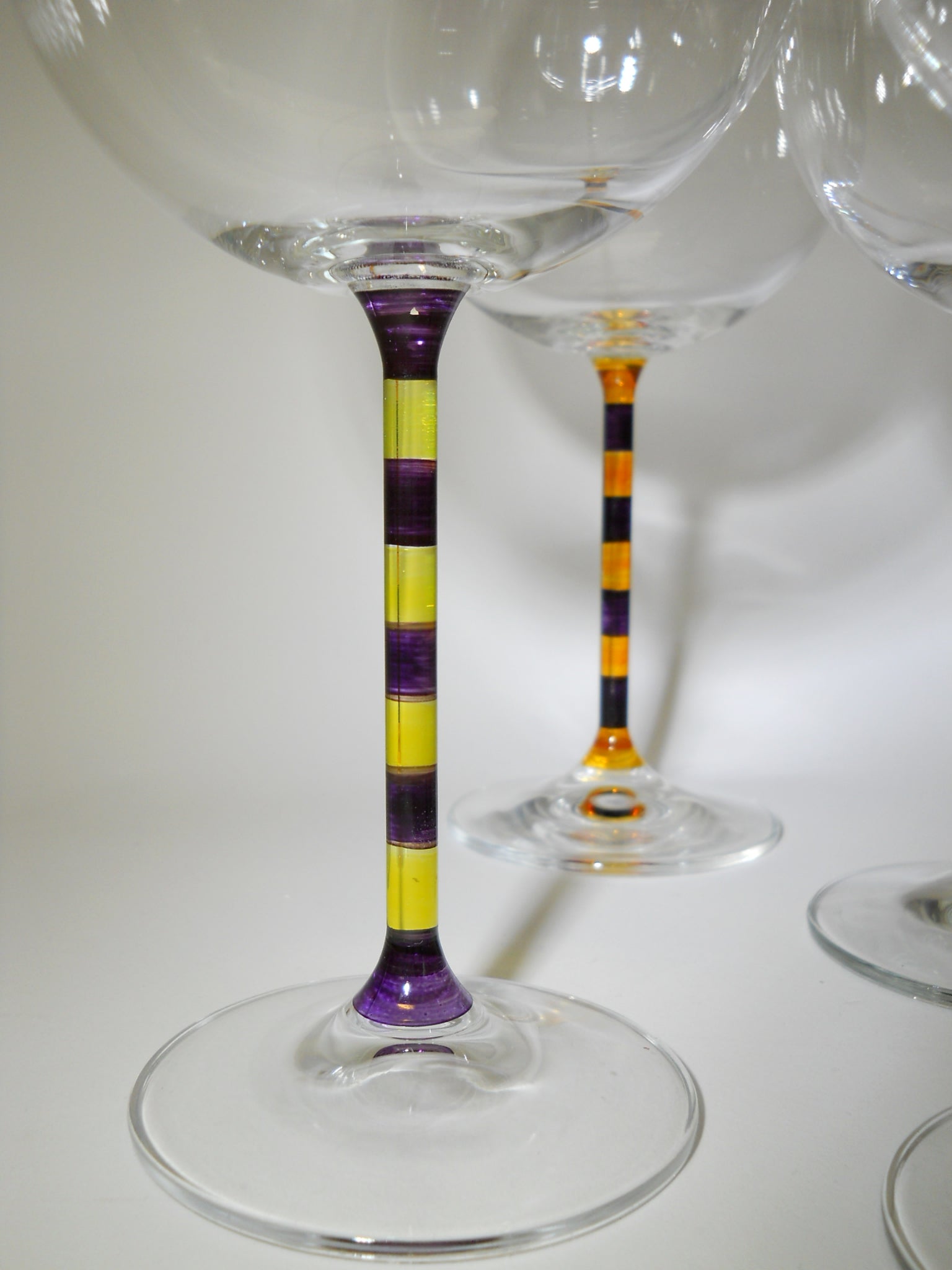 Hand Painted Stripes Stemmed Wine Glasses Set of 4