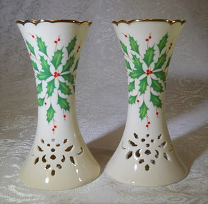 Lenox Holiday Dimension Pierced Candlesticks and Votive Candle Holders Sets of Two