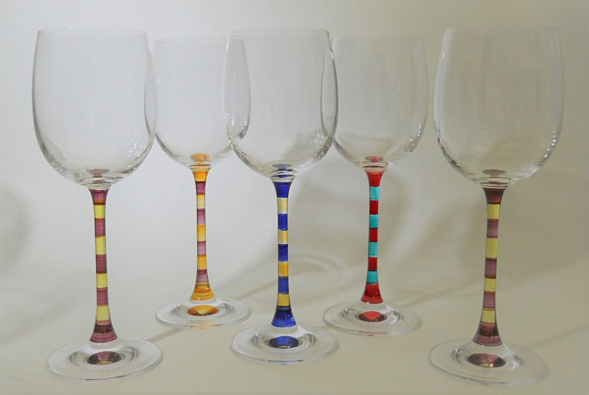 Hand Painted Stripes Stemmed Wine Glasses Set of 4