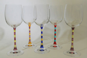 Striped Stem Wine Glass Collection of Five