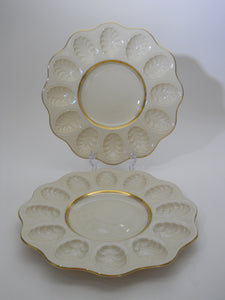 Lenox 11" Scalloped Deviled Egg Plate with Gold Trim Set of Two
