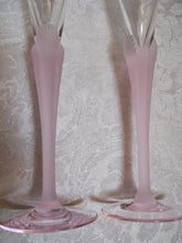 Sasaki Art Deco Crystal "Aegean" Pink Frosted Stem Champagne Flutes.