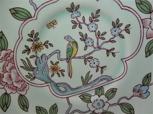 Adams China Singapore Bird Green and Floral Ironstone Cup and Saucer Sets of Three. England 1966-1978.