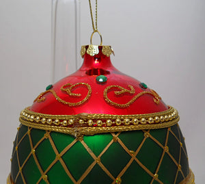 Christmas Large Oval Surprise Hinged Trinket Box Glass Ornament