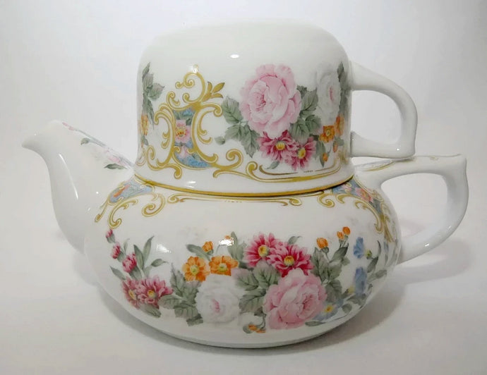 Andrea By Sadek  Amore Floral Tea For One 16oz. Porcelain Teapot w/Lid and Cup Set.