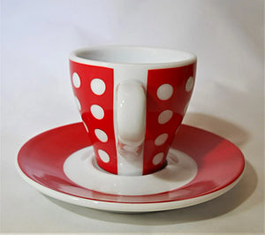 Bodum Red/ White Polka Dot Porcelain Espresso Cup and Saucer Set Collection of Five
