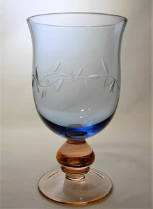  Pfaltzgraff Napoli Blue Leaf Etched Iced Tea with an Amber Stem Collection of Six.