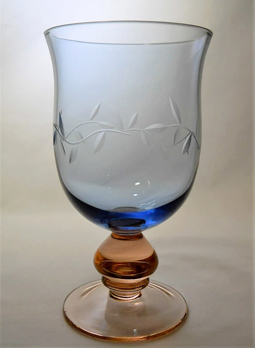  Pfaltzgraff Napoli Blue Leaf Etched Iced Tea with an Amber Stem Collection of Six.