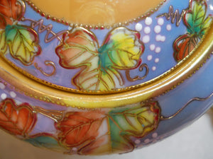 Lusterware Moriage Japanese Blue/Peach Floral Porcelain Teapot and Creamer Set c.1940-1952