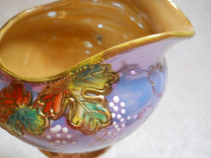 Lusterware Moriage Japanese Blue/Peach Floral Porcelain Teapot and Creamer Set c.1940-1952