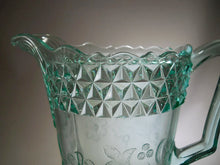 Adams Antique Wildflower Uranium/ Vaseline Glass #140 Green 40oz. Water Pitcher. c.1880's