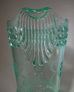 Adams Antique Wildflower Uranium/ Vaseline Glass #140 Green 40oz. Water Pitcher. c.1880's