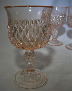 Indiana Glass Diamond Point Pink Wine Glass Collection of Four
