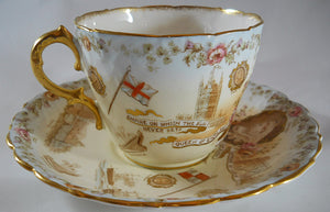 John Aynsley & Son "Queen Victoria" Illustrated Commemorative Antique 1897 Tea Cup/Saucer