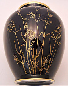 Lindner Bavaria Goldgrases 9-inch Cobalt Blue Covered Vase/Ginger Jar w/Lid