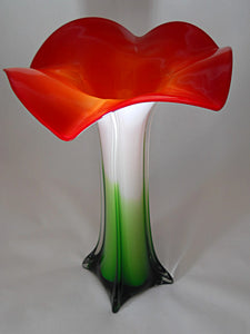  Pier 1 Orange and Green Stem 14-inch Glass Art Flower Vase