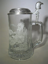 James Meger German Glass Bald Eagle Beer Stein with Pewter Lid