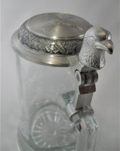 James Meger German Glass Bald Eagle Beer Stein with Pewter Lid