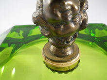 Vintage Emerald Glass & Brass Cherub and Koi Fish Pedestal on Black Marble Multi Use Tray.