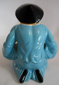 Mid Century Ceramic Asian Male Figurine w/Serving Tray/ Card Holder- Hand Painted